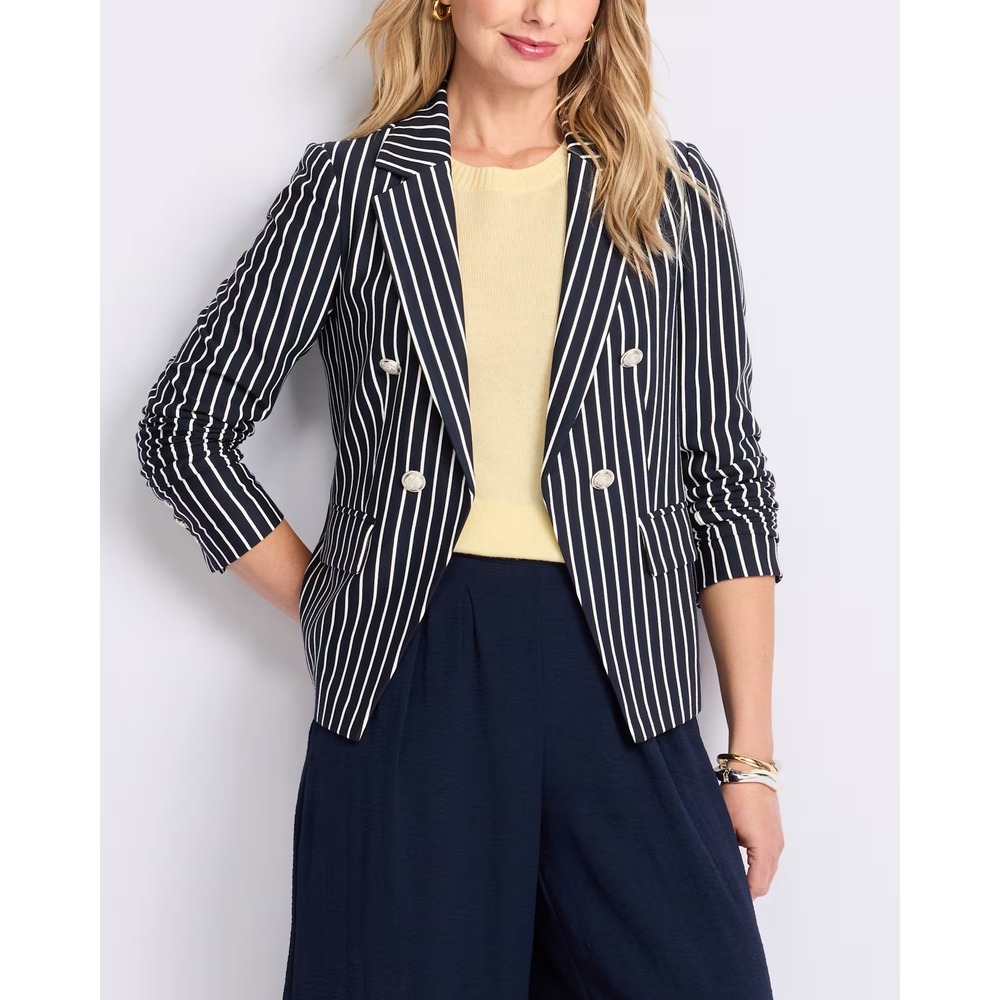 Hawthorn Stitch Fix Navy White Striped Double Breasted Blazer Jacket Women